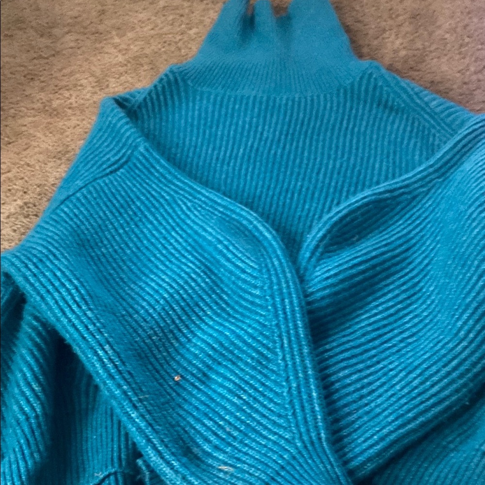 H&M Blue Cowl Neck Sweater Ribbed Knit